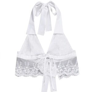 Elegant White Lace Halter Bralette Crop
